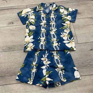 Blue Floral Kids Button Down Shirt set